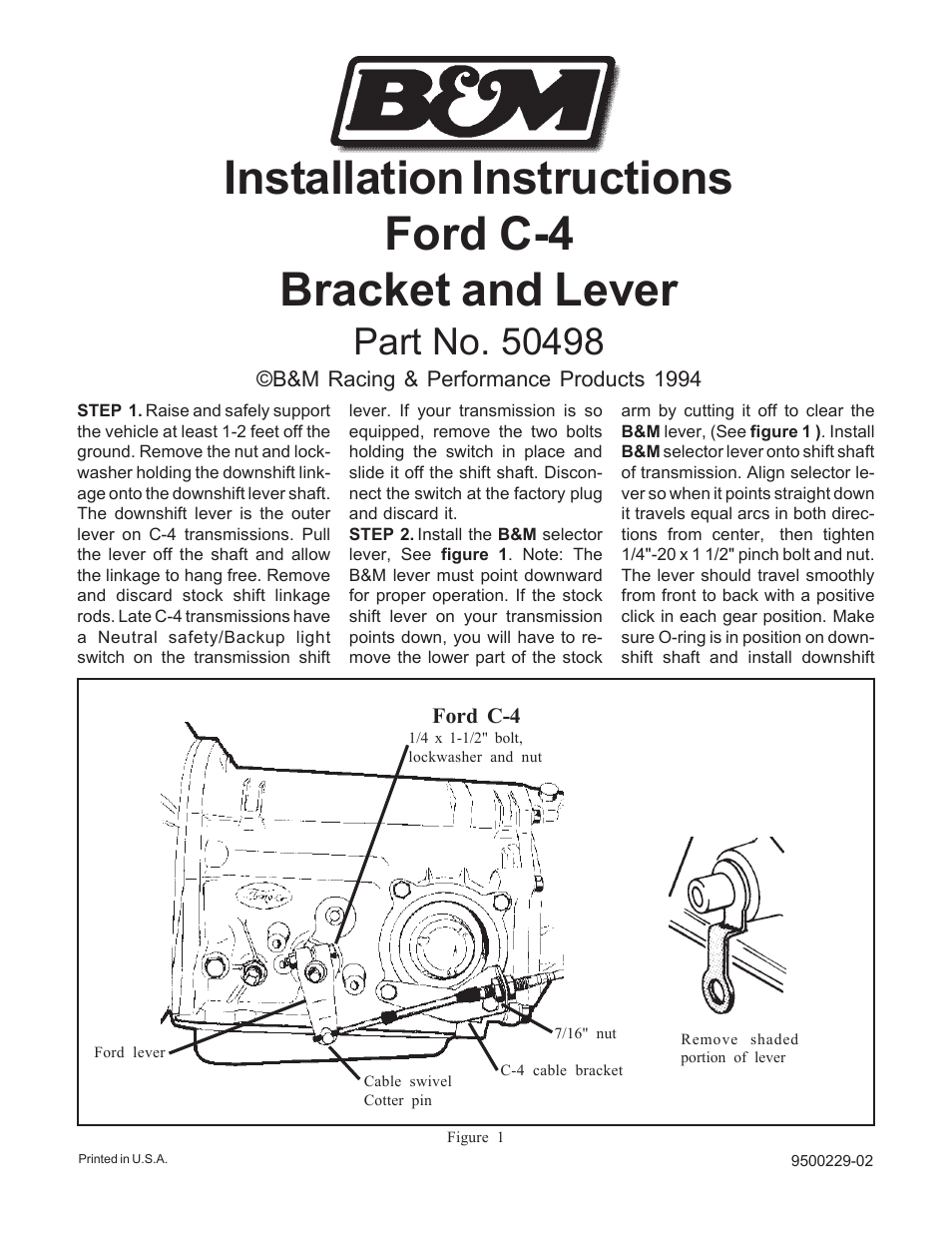 B&M 50498 BRACKET AND LEVER KIT User Manual | 2 pages