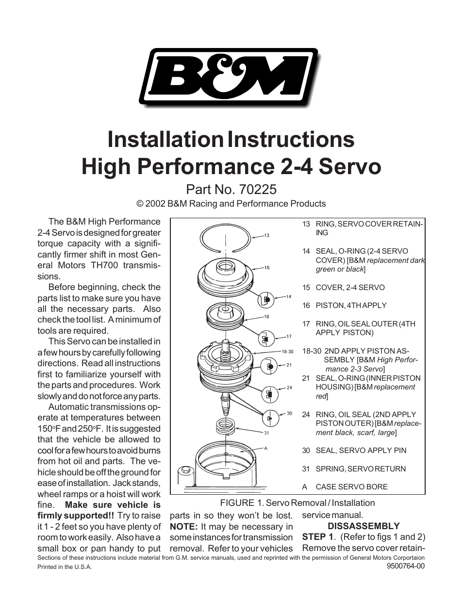 B&M 70225 HI PERF SERVO User Manual | 3 pages