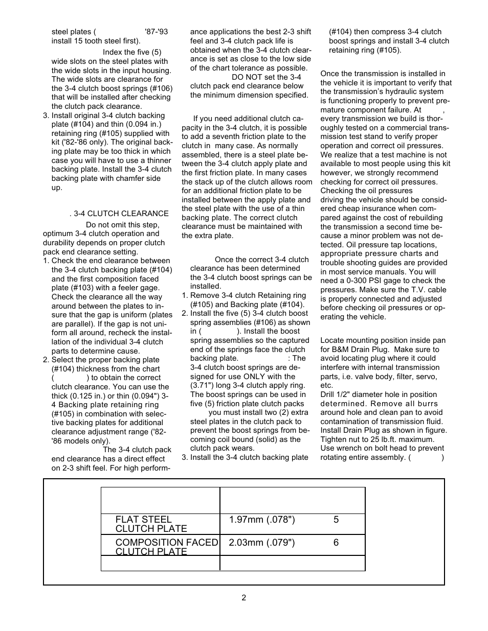 Plate type thickness quantity required | B&M 70233 TRANSKIT User Manual | Page 2 / 4