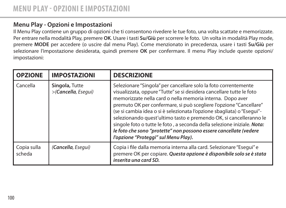 Menu play - opzioni e impostazioni | Bushnell Image View 111545 User Manual | Page 100 / 124