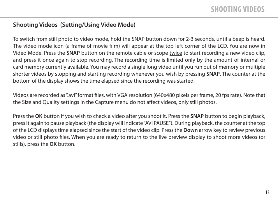 Shooting videos | Bushnell Image View 111545 User Manual | Page 13 / 124