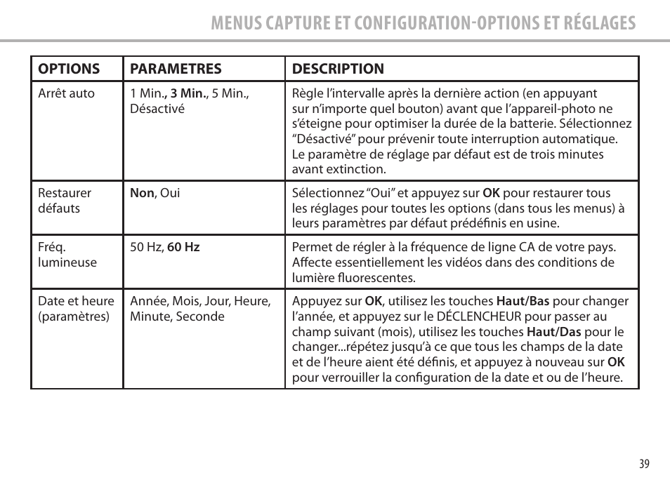 Menus capture et configuration-options et réglages | Bushnell Image View 111545 User Manual | Page 39 / 124