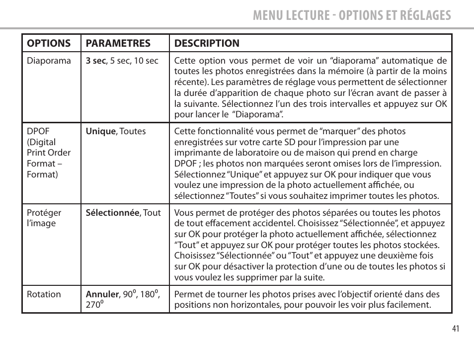 Menu lecture - options et réglages | Bushnell Image View 111545 User Manual | Page 41 / 124