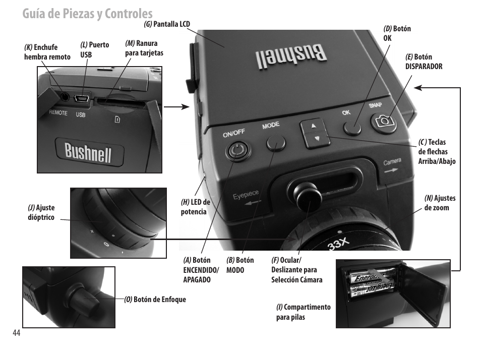 Guía de piezas y controles | Bushnell Image View 111545 User Manual | Page 44 / 124