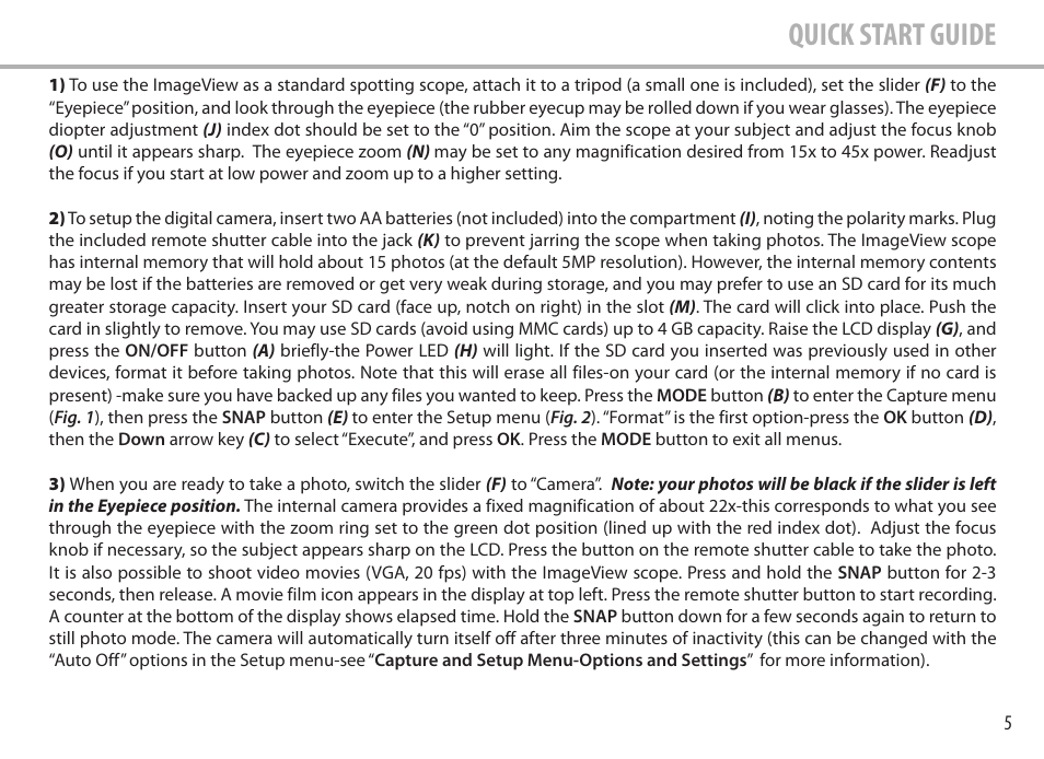 Quick start guide | Bushnell Image View 111545 User Manual | Page 5 / 124