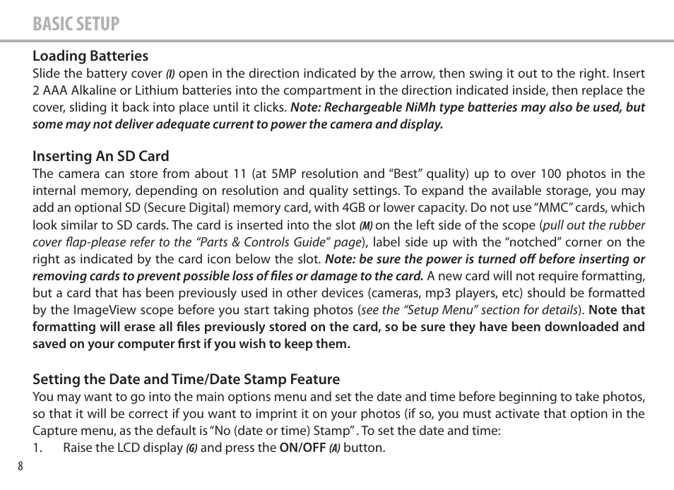 Basic setup | Bushnell Image View 111545 User Manual | Page 8 / 124