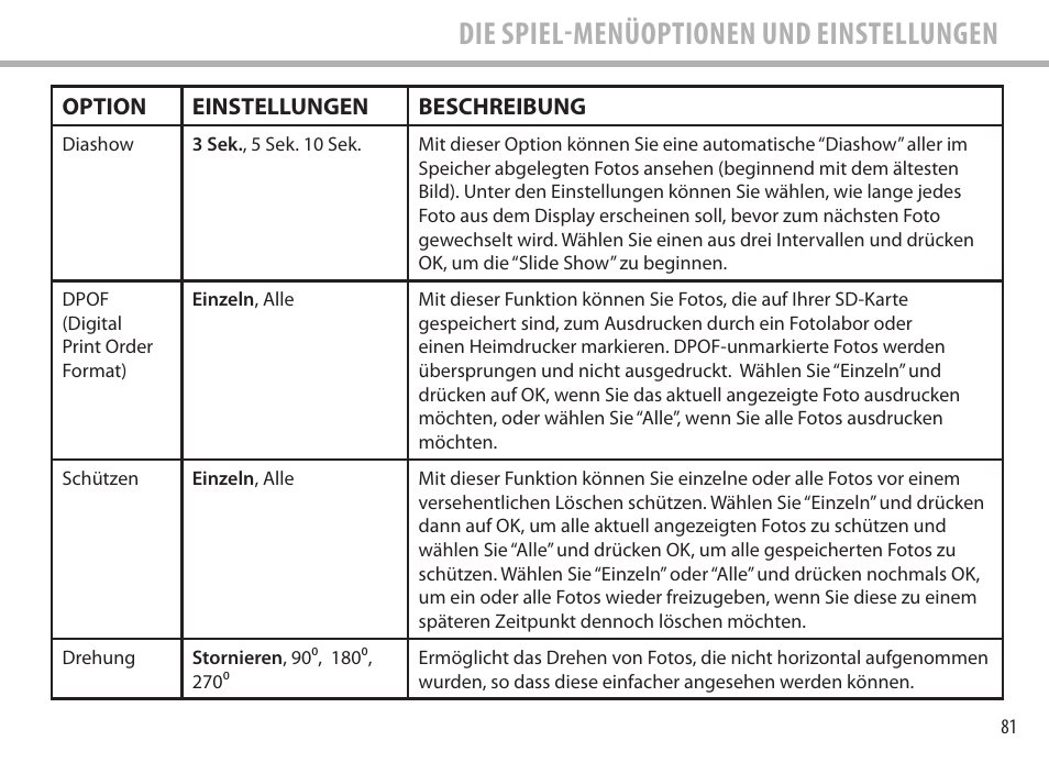 Die spiel-menüoptionen und einstellungen | Bushnell Image View 111545 User Manual | Page 81 / 124