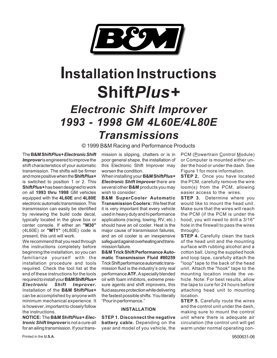 B&M 70380 SHIFTPLUS User Manual | 2 pages