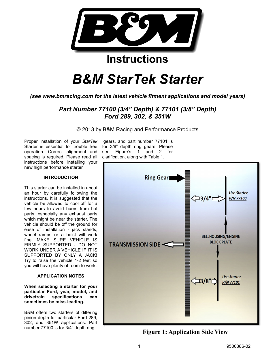 B&M 77101 STARTER, FORD, 3/8 DEPTH FLYWHEEL, 289, 302, 351W, 164 T MANUAL User Manual | 5 pages