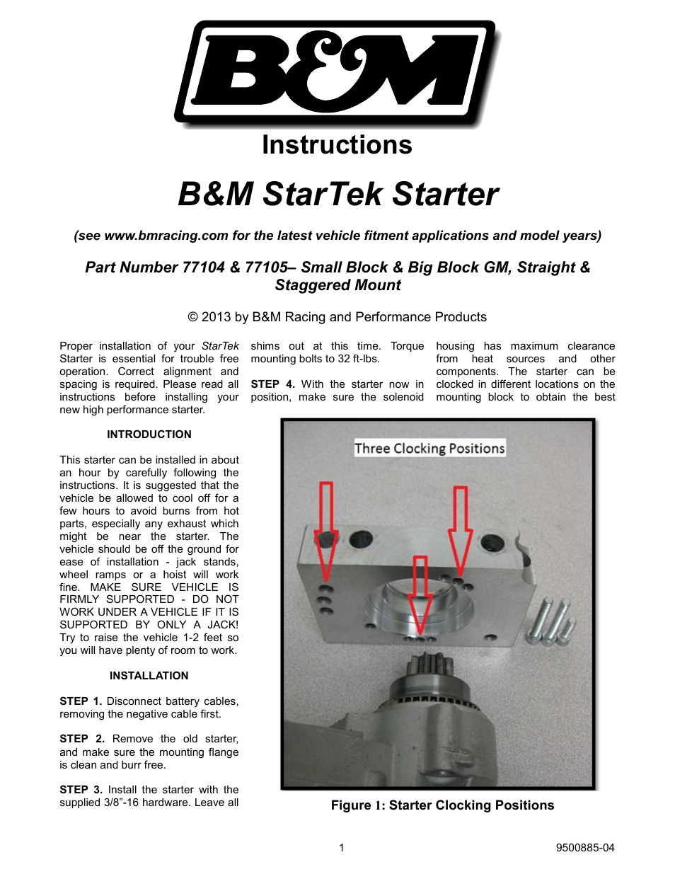 B&M 77105 STARTER, GM, 168T RING GEAR, STAGGERED MOUNT User Manual | 4 pages