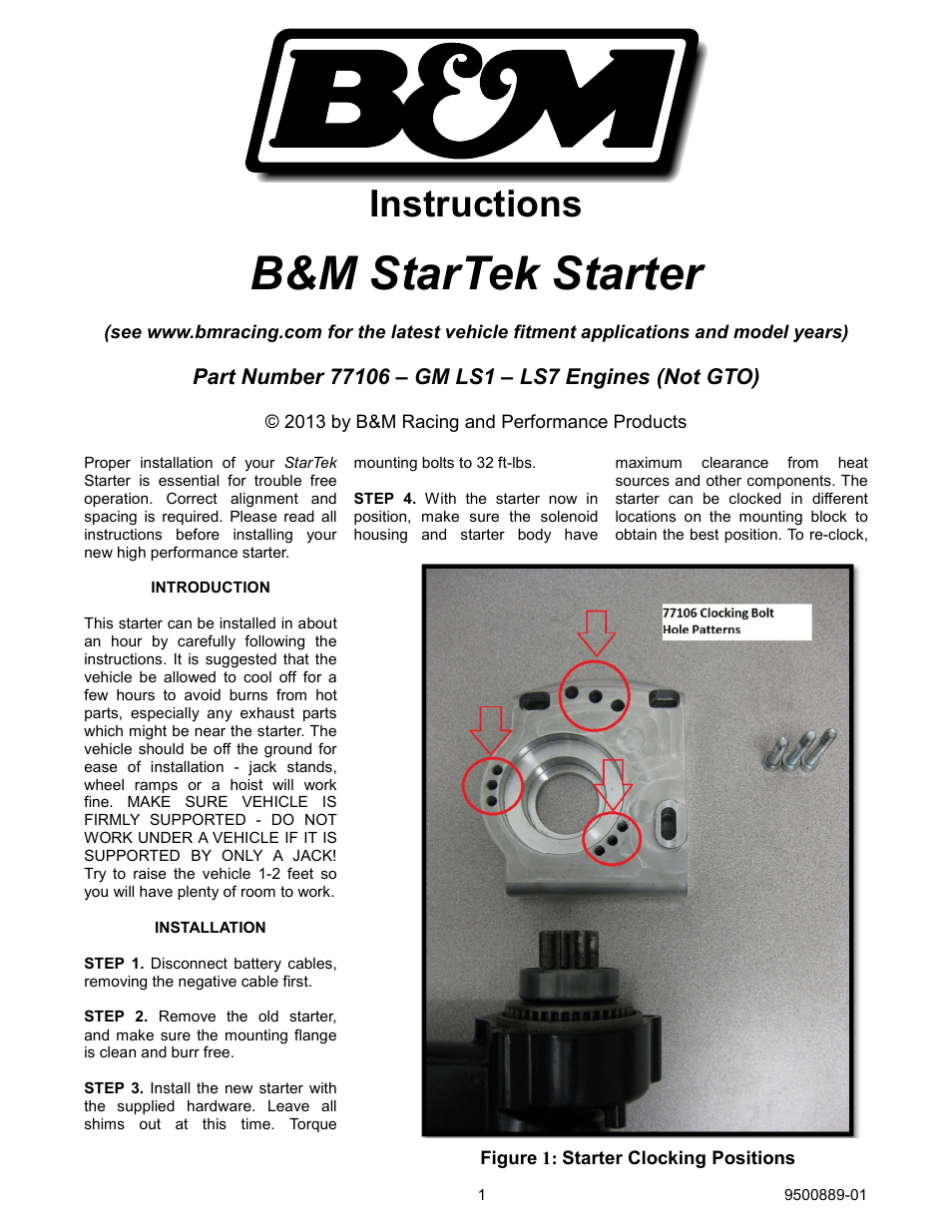 B&M 77106 STARTEK STARTER, GM, LS1 THROUGH LS7, NOT GTO User Manual | 3 pages