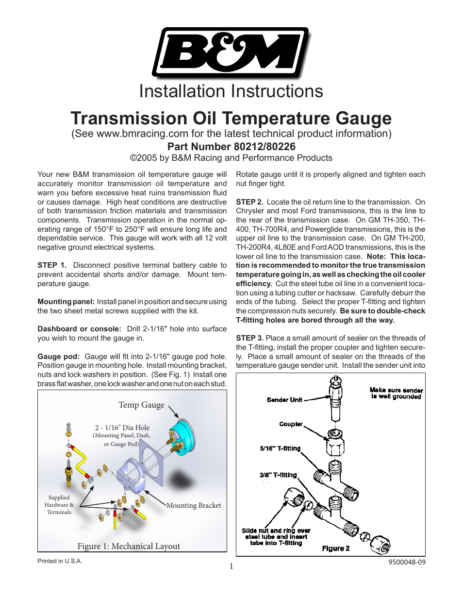 B&M 80212 TRANS TEMPERATURE GAUGE User Manual | 3 pages