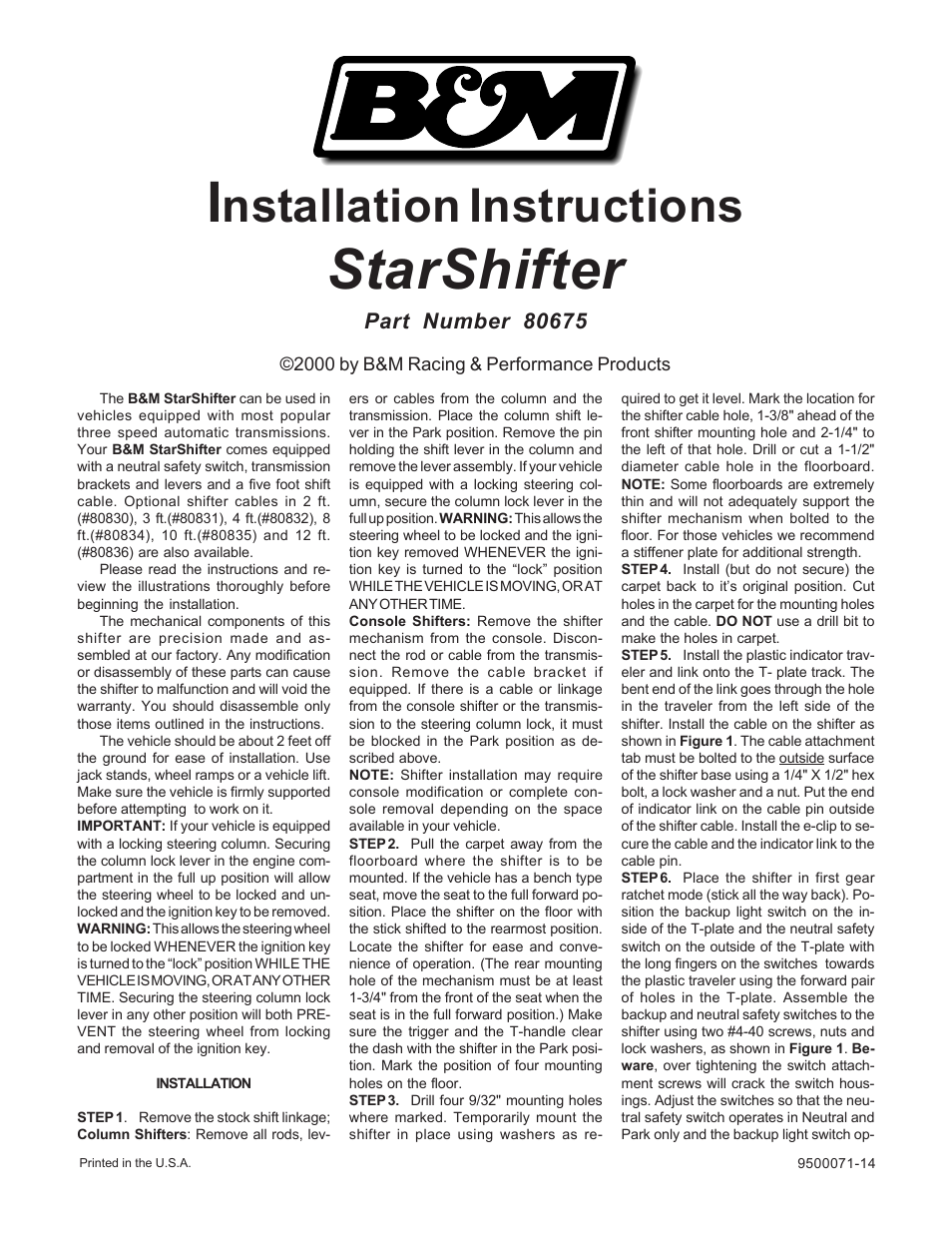 B&M 80682 STARSHIFTER-RT HND DR User Manual | 8 pages