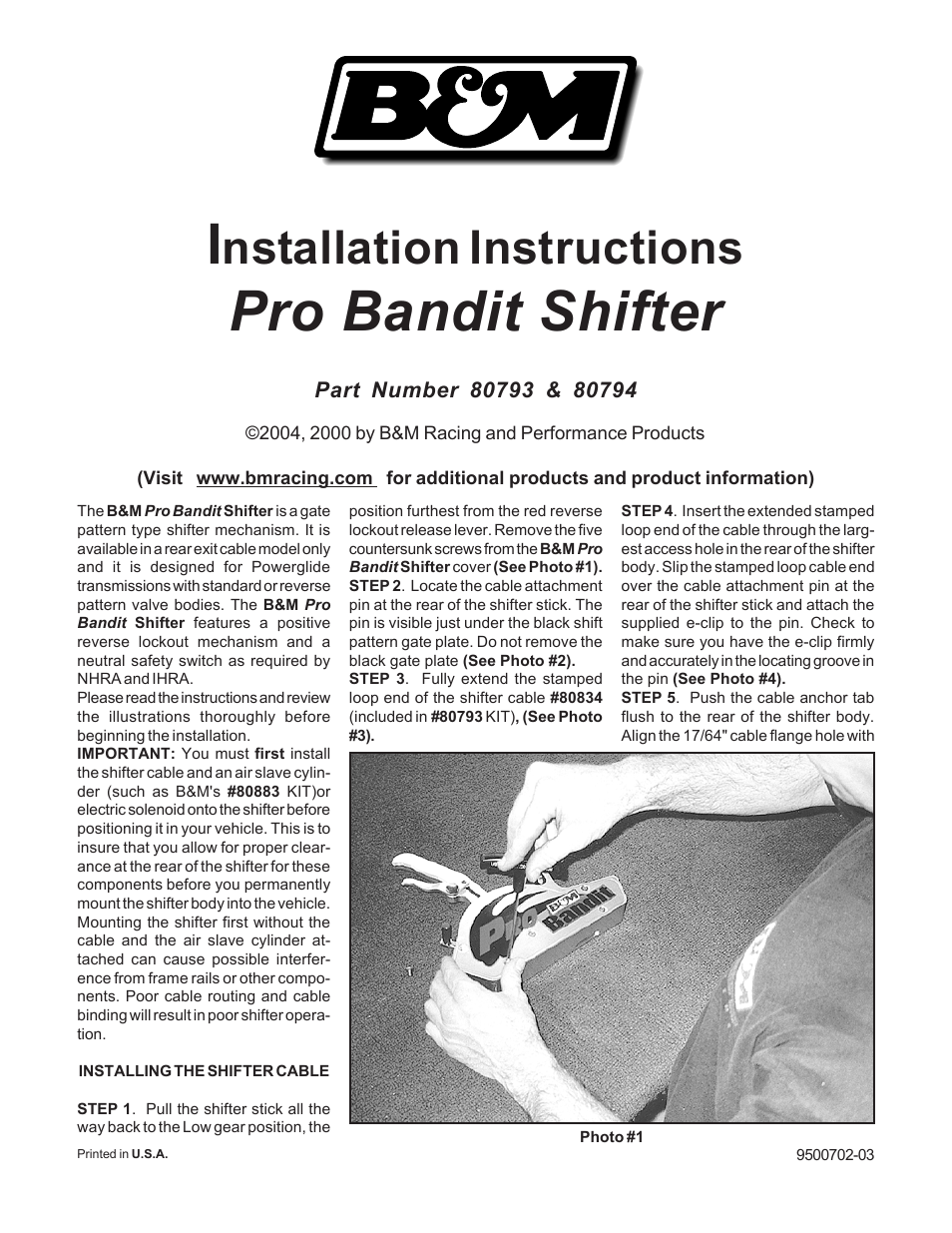 B&M 81112 STEALTH PRO BANDIT SHIFTER User Manual | 7 pages