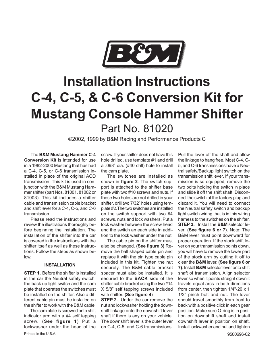 B&M 81020 HAMMER CONVERSION KIT User Manual | 4 pages