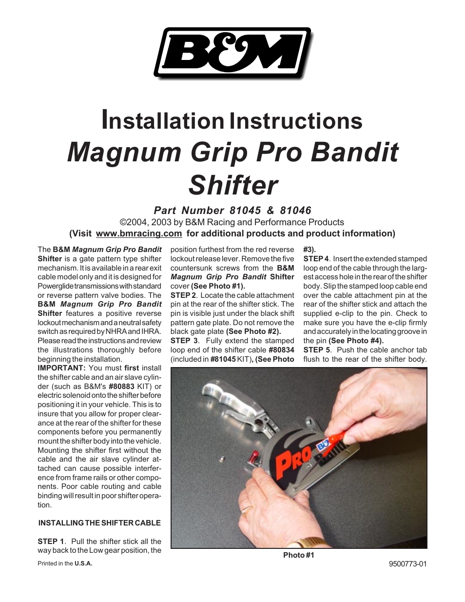 B&M 81111 AUTOMATIC SHIFTER, STEALTH PRO BANDIT MAGNUM WITHOUT ACCESSORIES User Manual | 7 pages