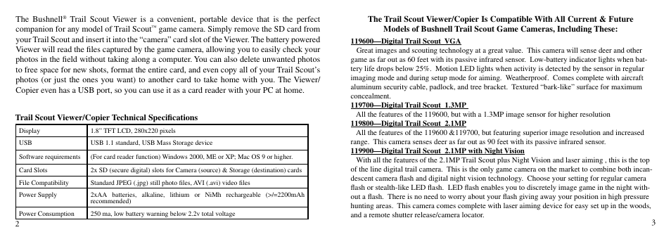 Bushnell TRAILSCOUT Nov-00 User Manual | Page 2 / 44