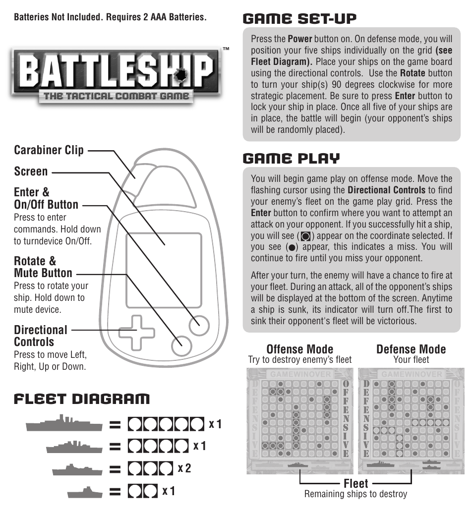 Basic Fun Battleship User Manual | 2 pages