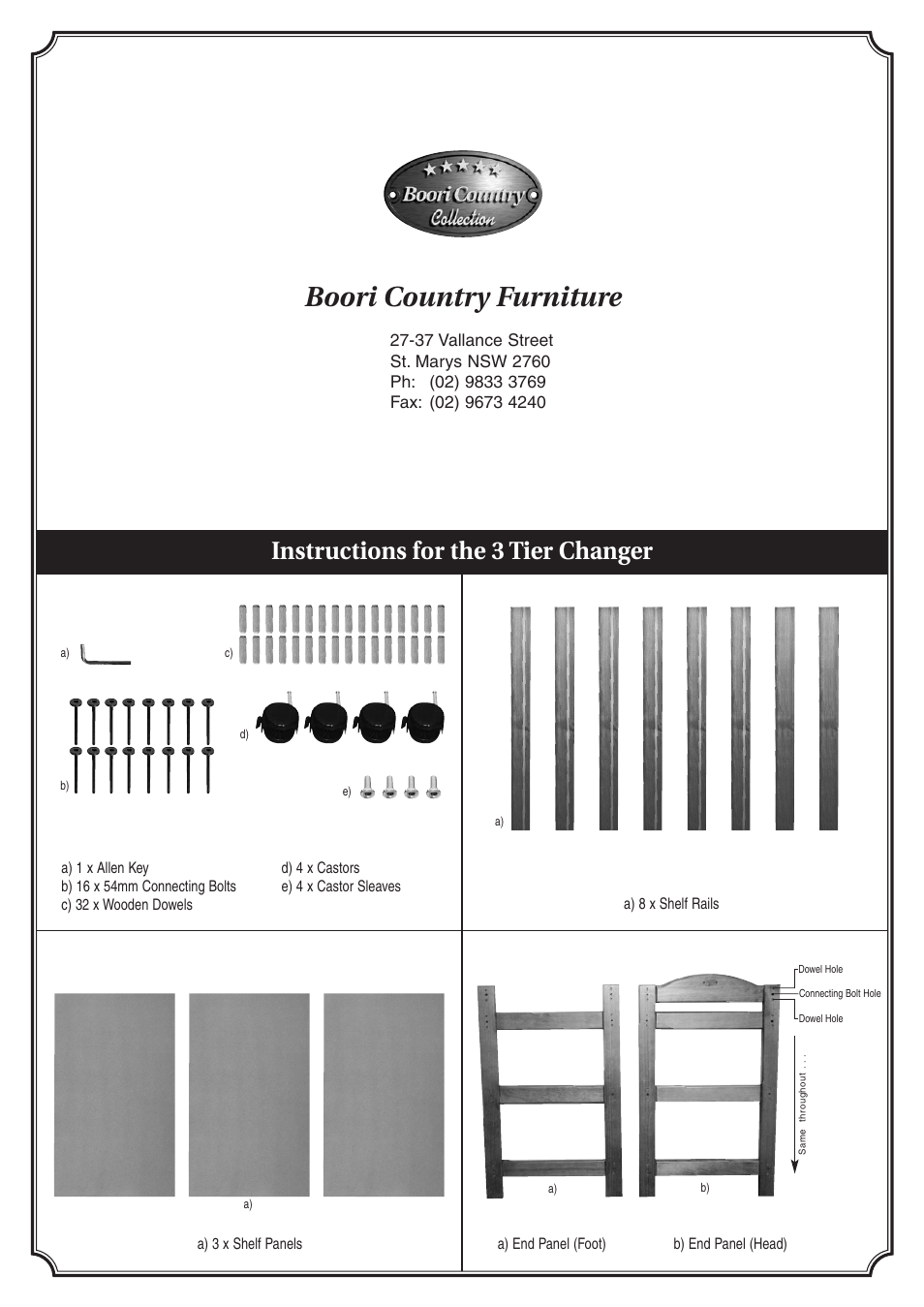 Boori 3 Tier Change Table BO-3T User Manual | 2 pages