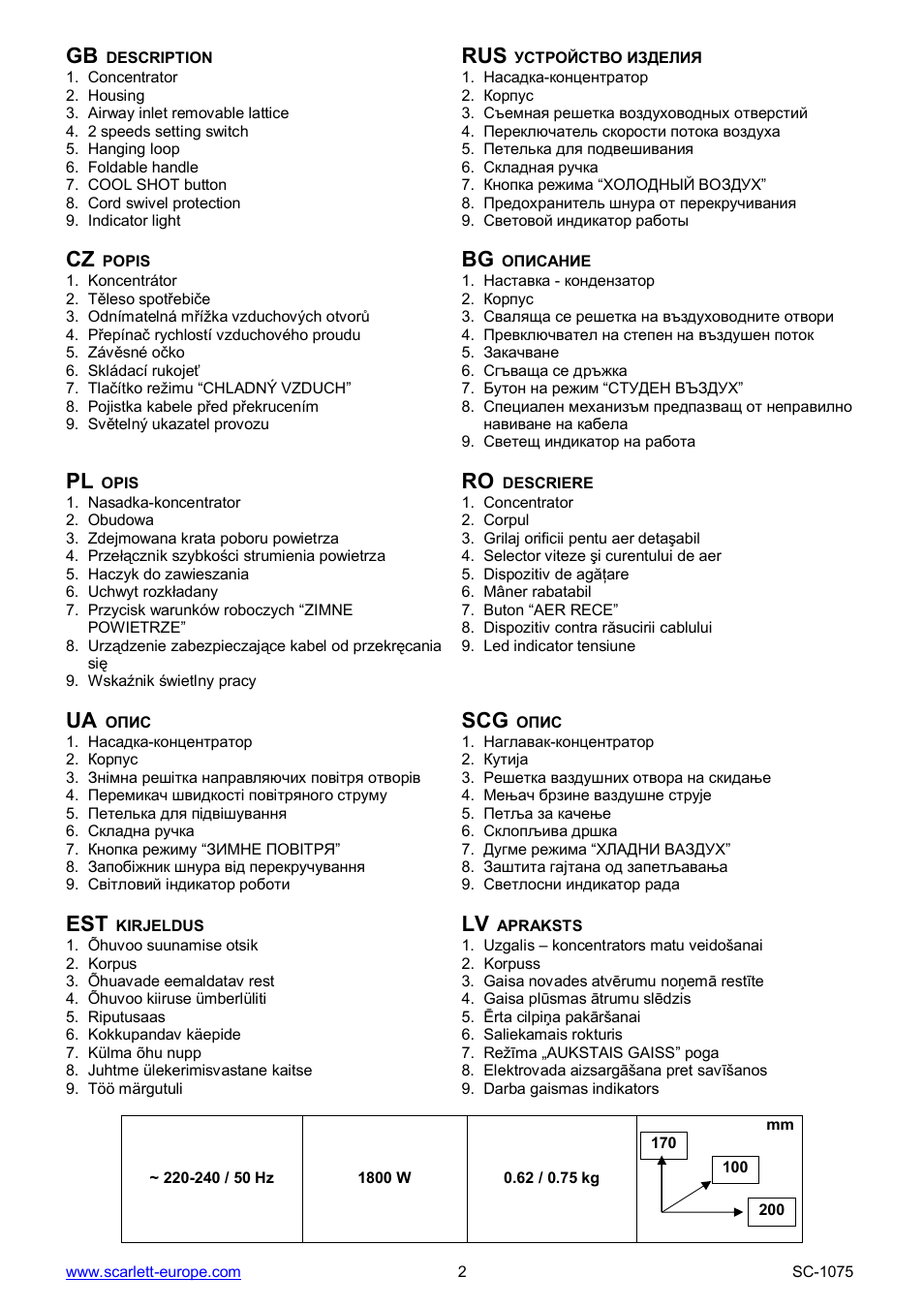 Ua scg | Scarlett SC-1075 User Manual | Page 2 / 15