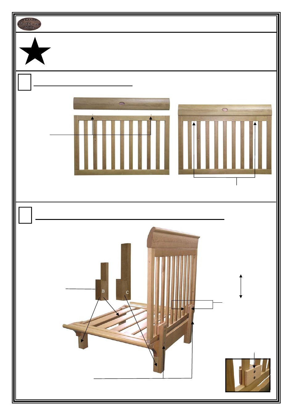 B2y king single bed assembly instructions, Assembling the bed head, Assembling the back base & attaching bed head | Boori Baby to Youth King Single Bed BO-B2Y User Manual | Page 2 / 4