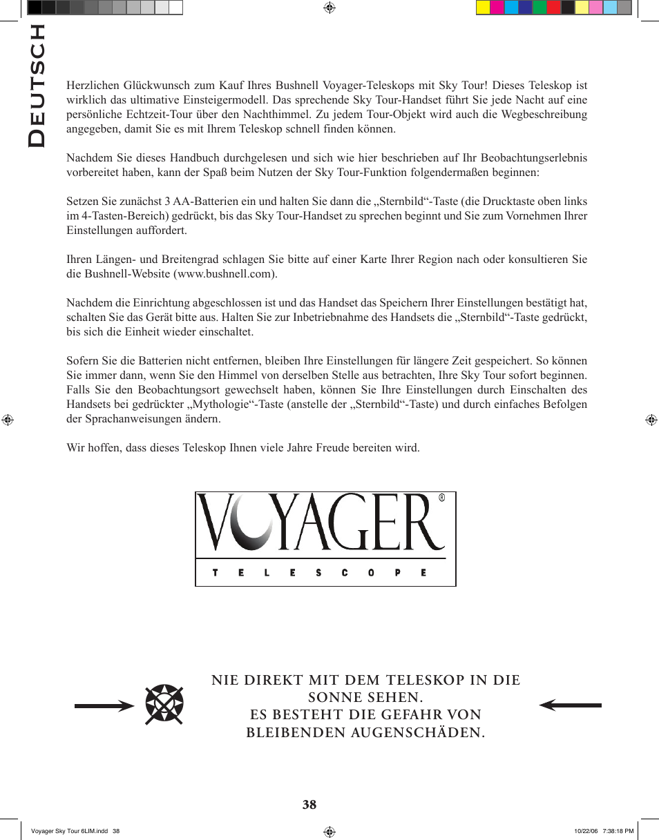 Deutsch | Bushnell 78-9960 User Manual | Page 38 / 74