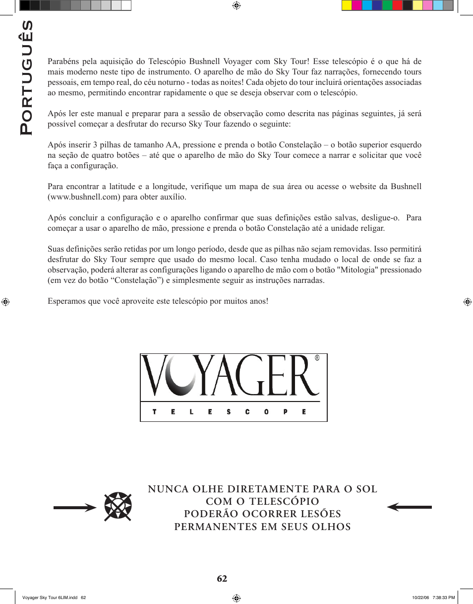 Por tuguês | Bushnell 78-9960 User Manual | Page 62 / 74
