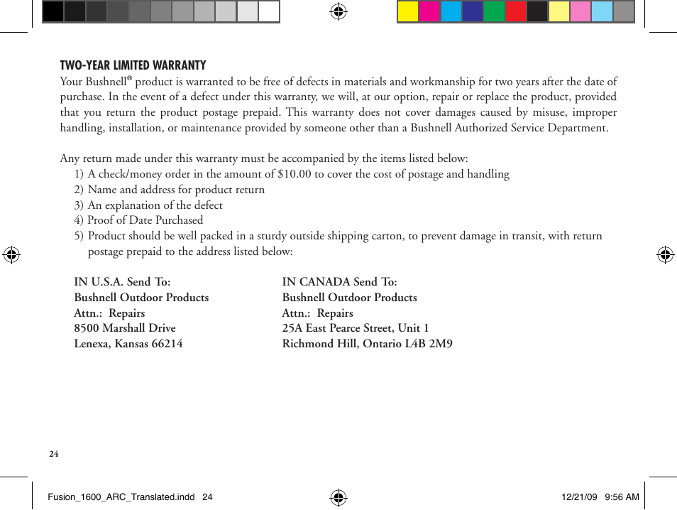 Bushnell Fusion 201042 User Manual | Page 24 / 156