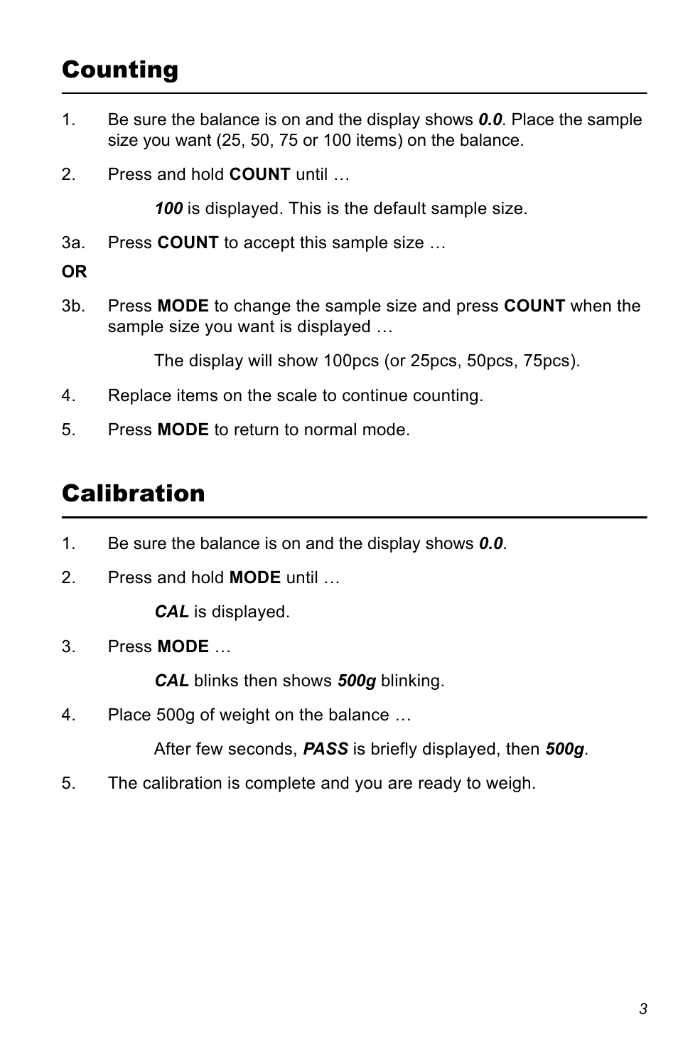 Counting, Calibration | Salter Brecknell PB500 User Manual | Page 3 / 4