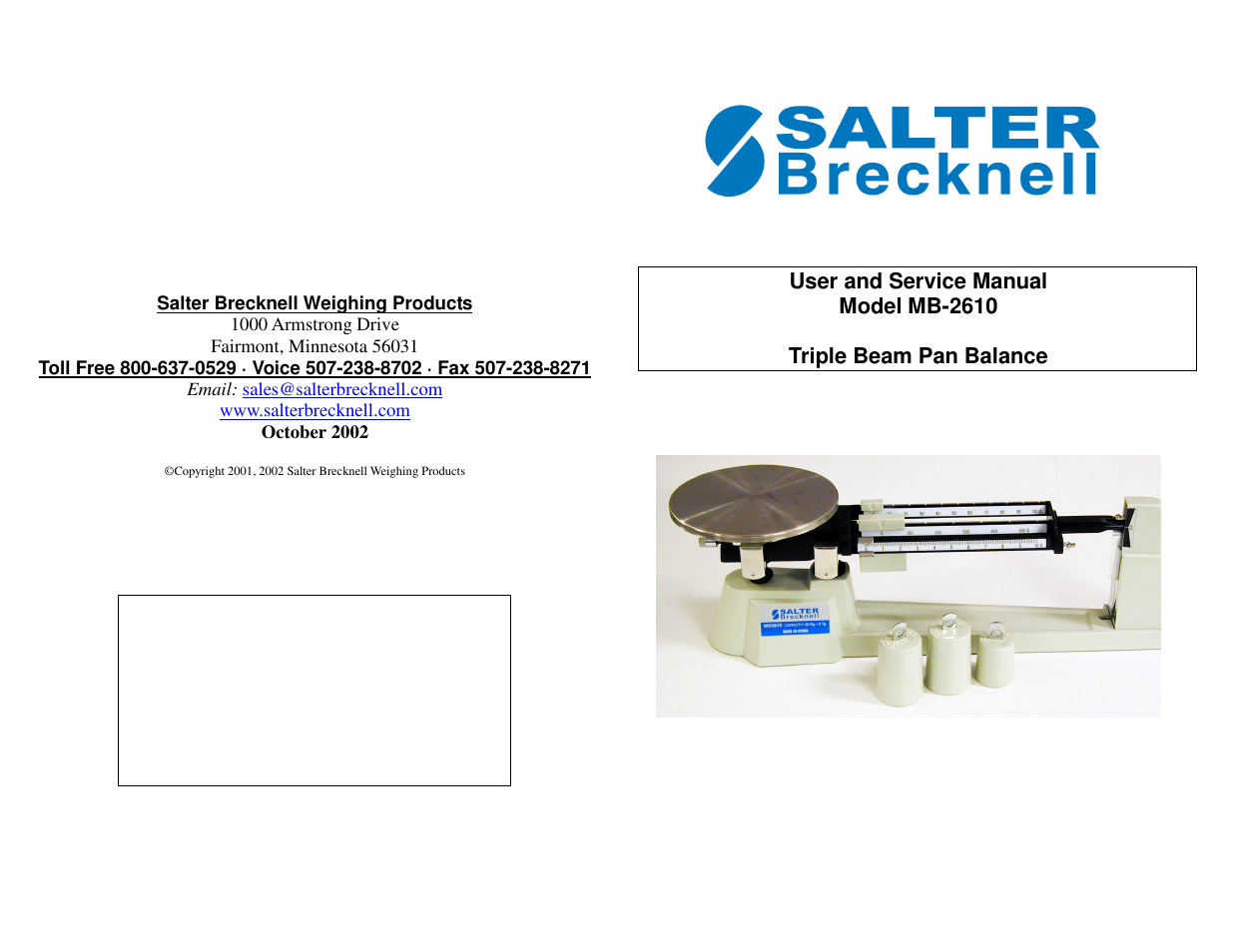 Salter Brecknell MB2610 User Manual | 4 pages