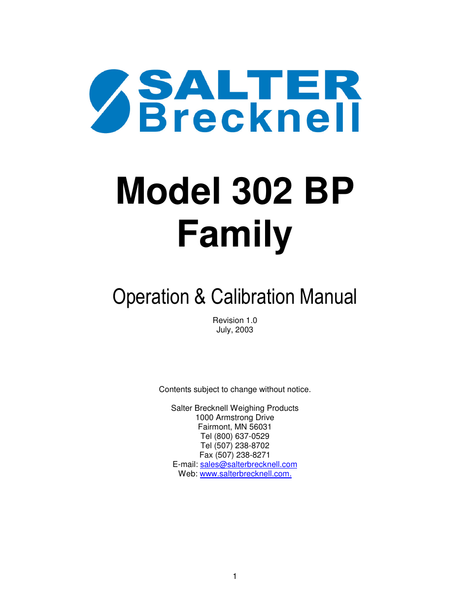Salter Brecknell 302BP User Manual | 6 pages