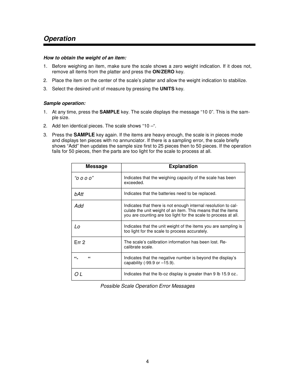Operation | Salter Brecknell 302BP User Manual | Page 4 / 6