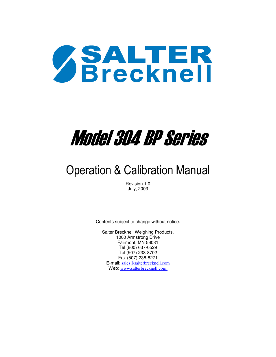 Salter Brecknell 304BP User Manual | 26 pages