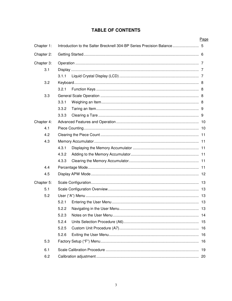 Salter Brecknell 304BP User Manual | Page 3 / 26