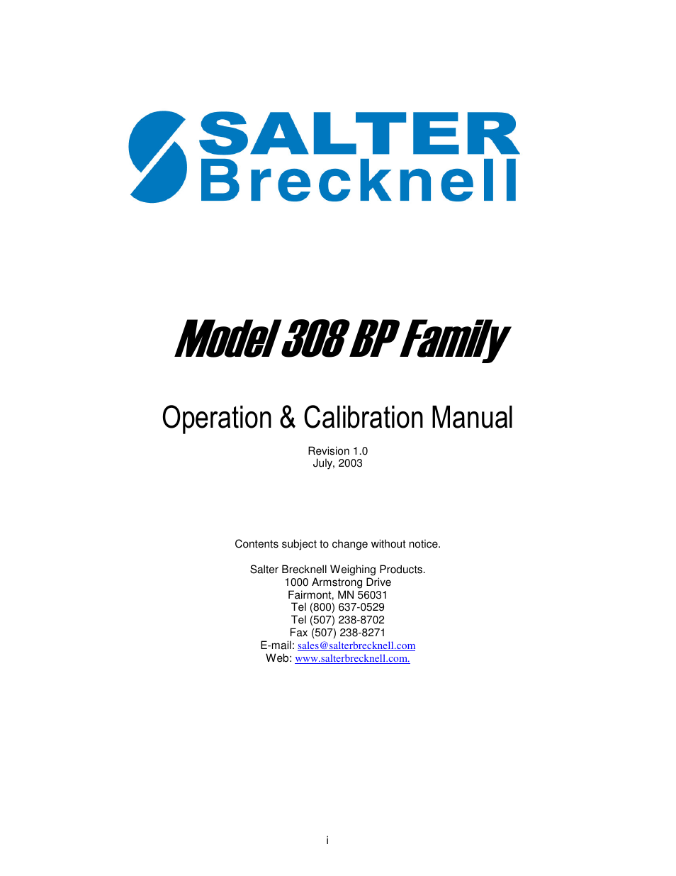Salter Brecknell 308BP User Manual | 27 pages
