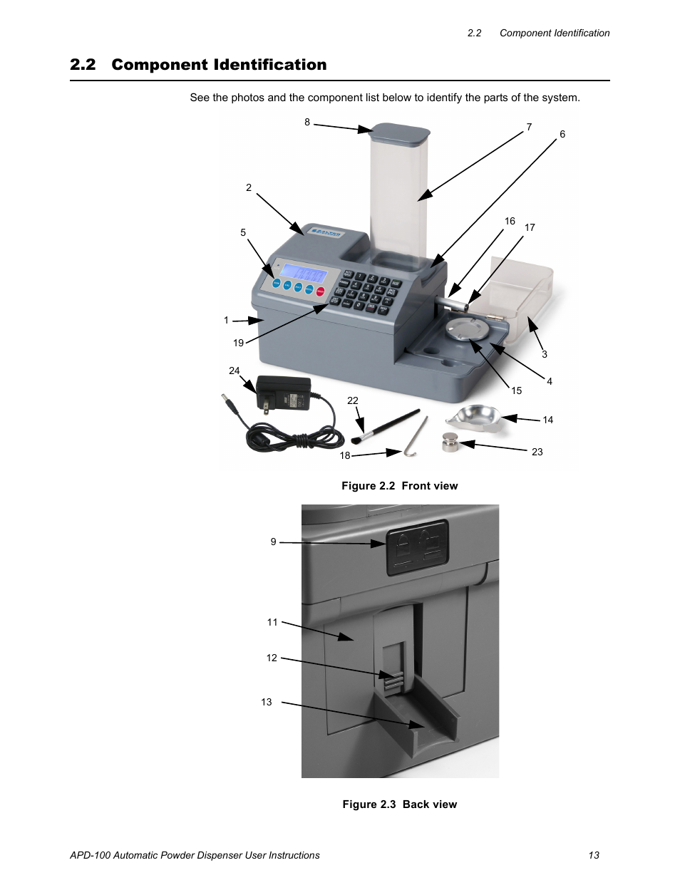 2 component identification, Component identification | Salter Brecknell APD-100 User Manual | Page 13 / 36