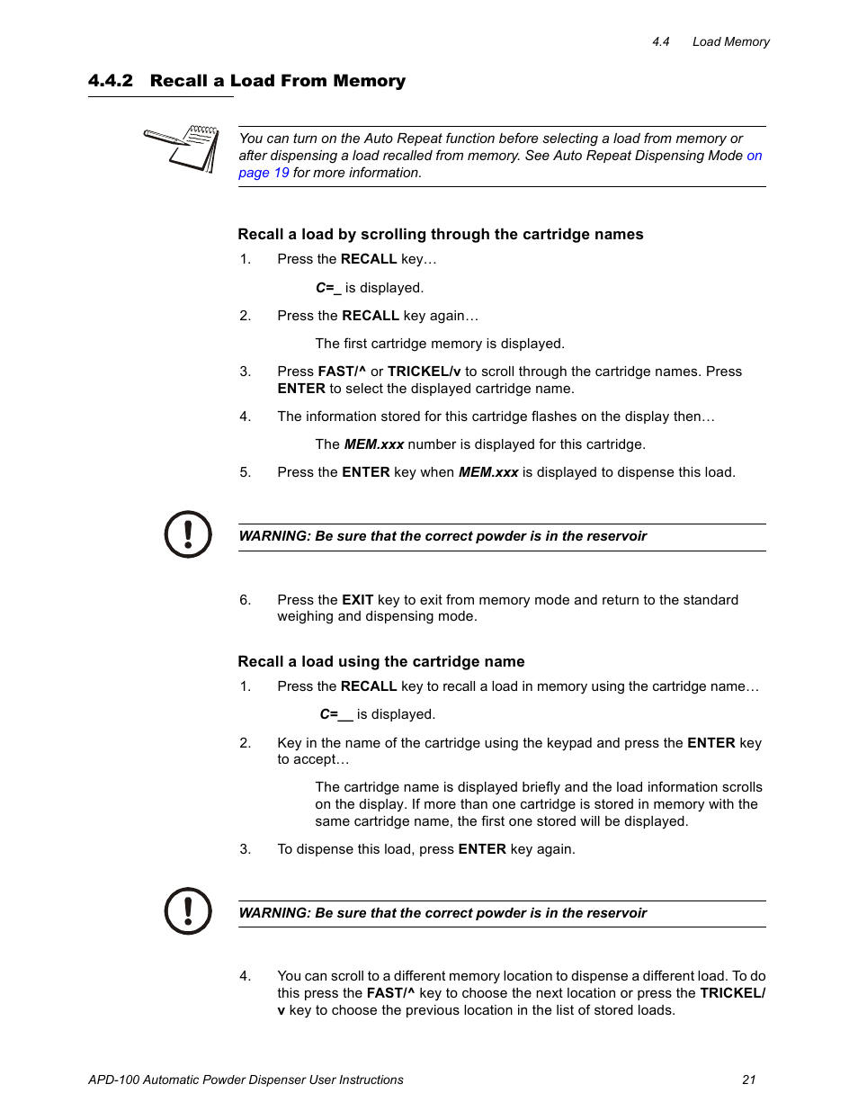 2 recall a load from memory, Recall a load from memory | Salter Brecknell APD-100 User Manual | Page 21 / 36