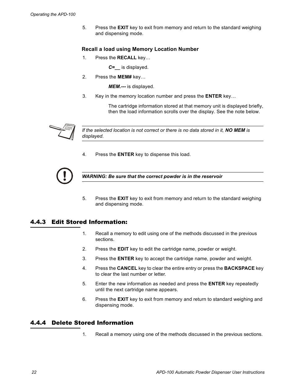 3 edit stored information, 4 delete stored information, Edit stored information: delete stored information | Salter Brecknell APD-100 User Manual | Page 22 / 36