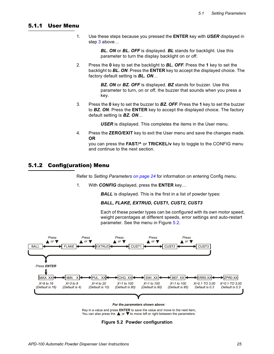 1 user menu, 2 config(uration) menu, User menu config(uration) menu | User menu, Config(uration) menu | Salter Brecknell APD-100 User Manual | Page 25 / 36