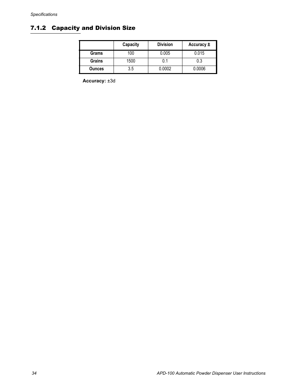 2 capacity and division size, Capacity and division size | Salter Brecknell APD-100 User Manual | Page 34 / 36
