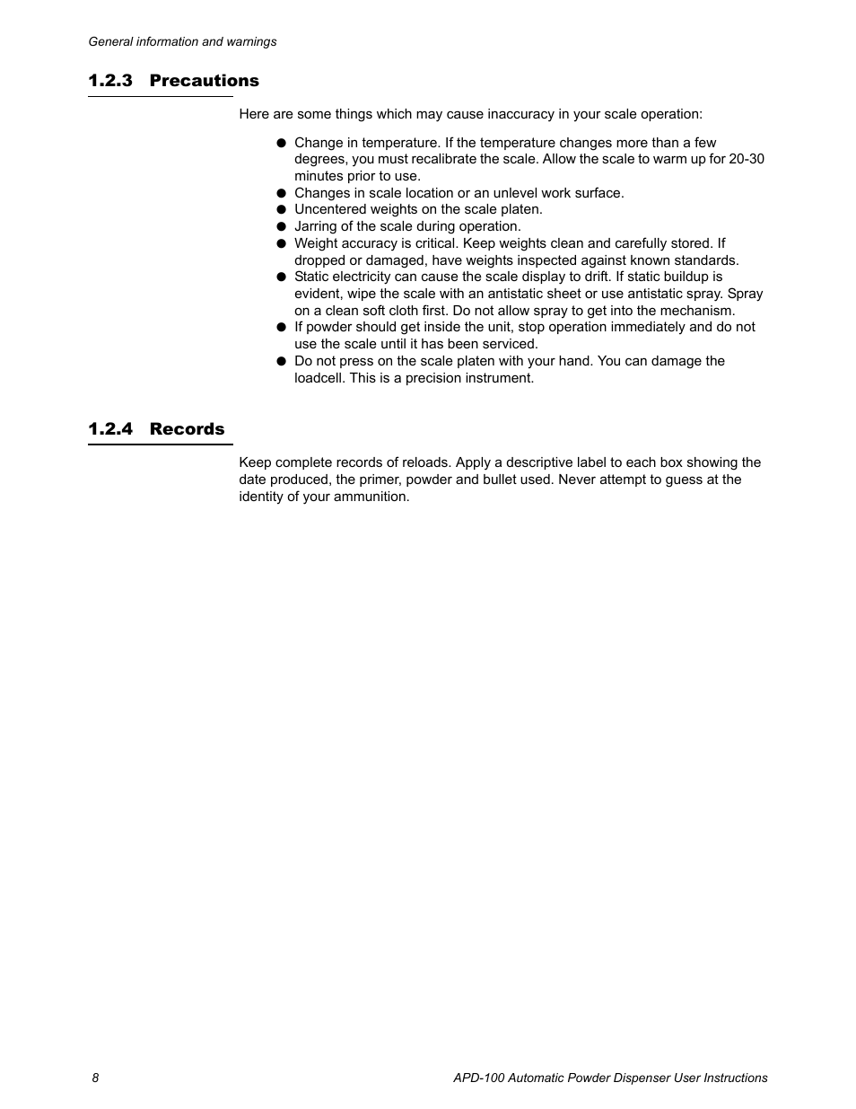 3 precautions, 4 records, Precautions records | Salter Brecknell APD-100 User Manual | Page 8 / 36
