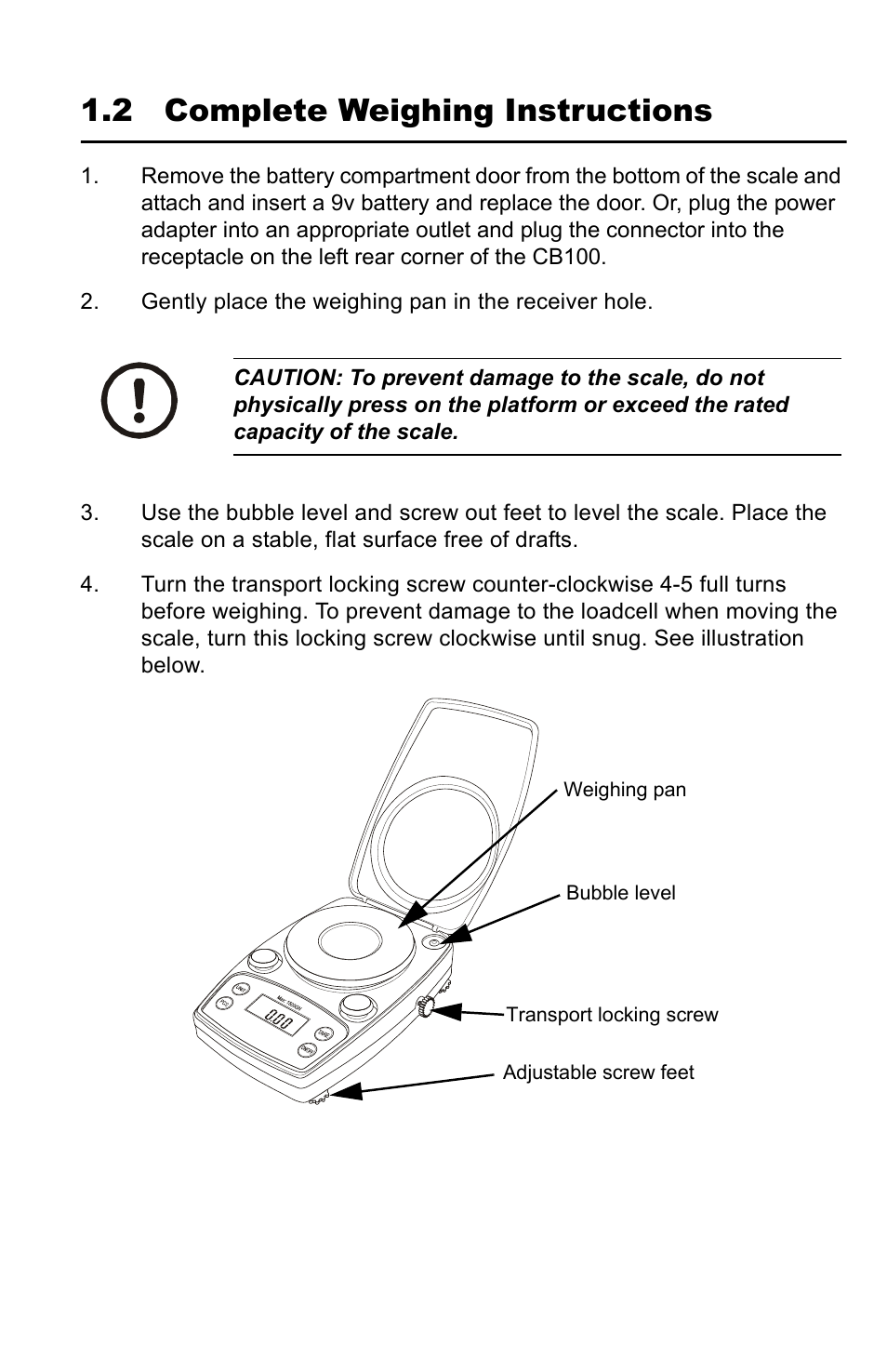 2 complete weighing instructions | Salter Brecknell CB100 User Manual | Page 3 / 8