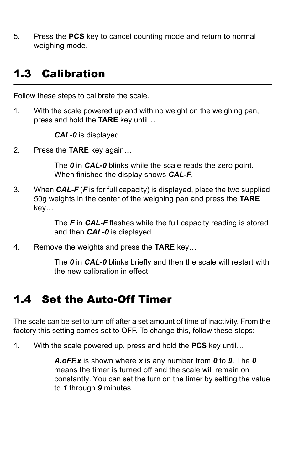 3 calibration, 4 set the auto-off timer, Calibration | Salter Brecknell CB100 User Manual | Page 6 / 8