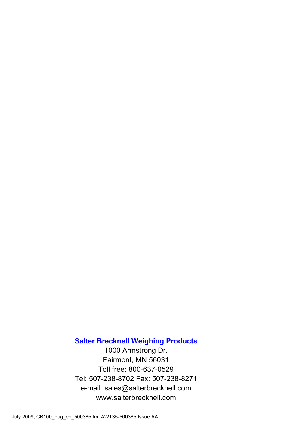 Salter Brecknell CB100 User Manual | Page 8 / 8