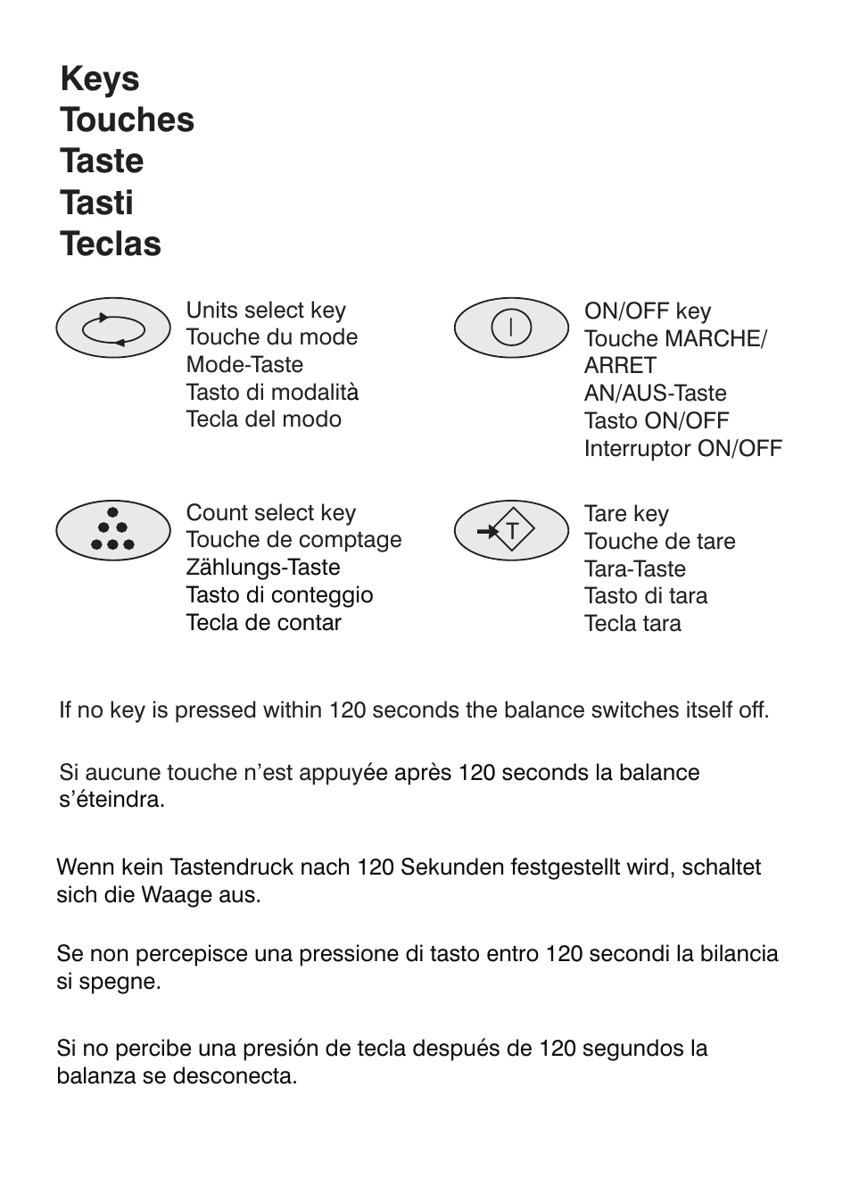 Keys touches taste tasti teclas | Salter Brecknell PB500 User Manual | Page 4 / 12