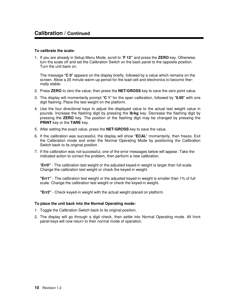 Calibration | Salter Brecknell PC150 User Manual | Page 10 / 13