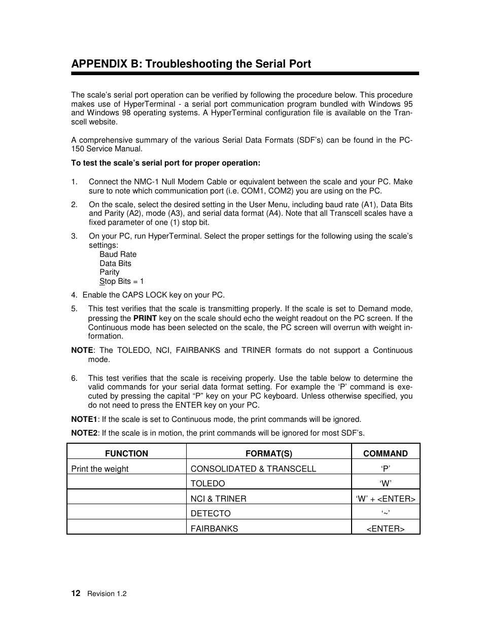 Appendix b: troubleshooting the serial port | Salter Brecknell PC150 User Manual | Page 12 / 13