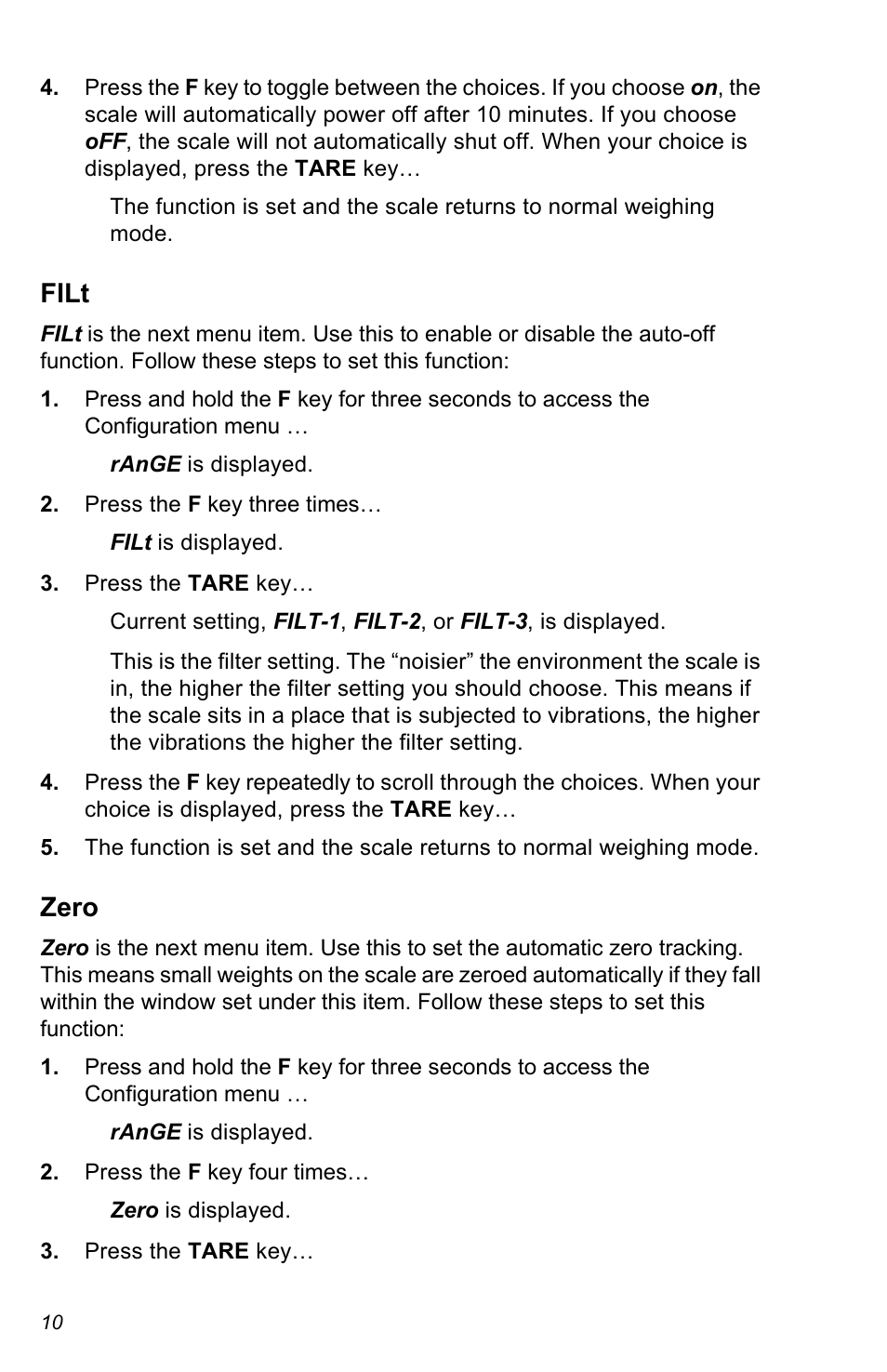 Filt, Zero | Salter Brecknell C3235 User Manual | Page 10 / 16