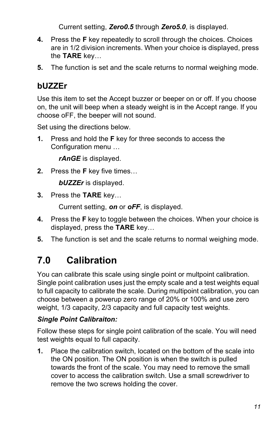 Buzzer, 0 calibration, Calibration on | Salter Brecknell C3235 User Manual | Page 11 / 16