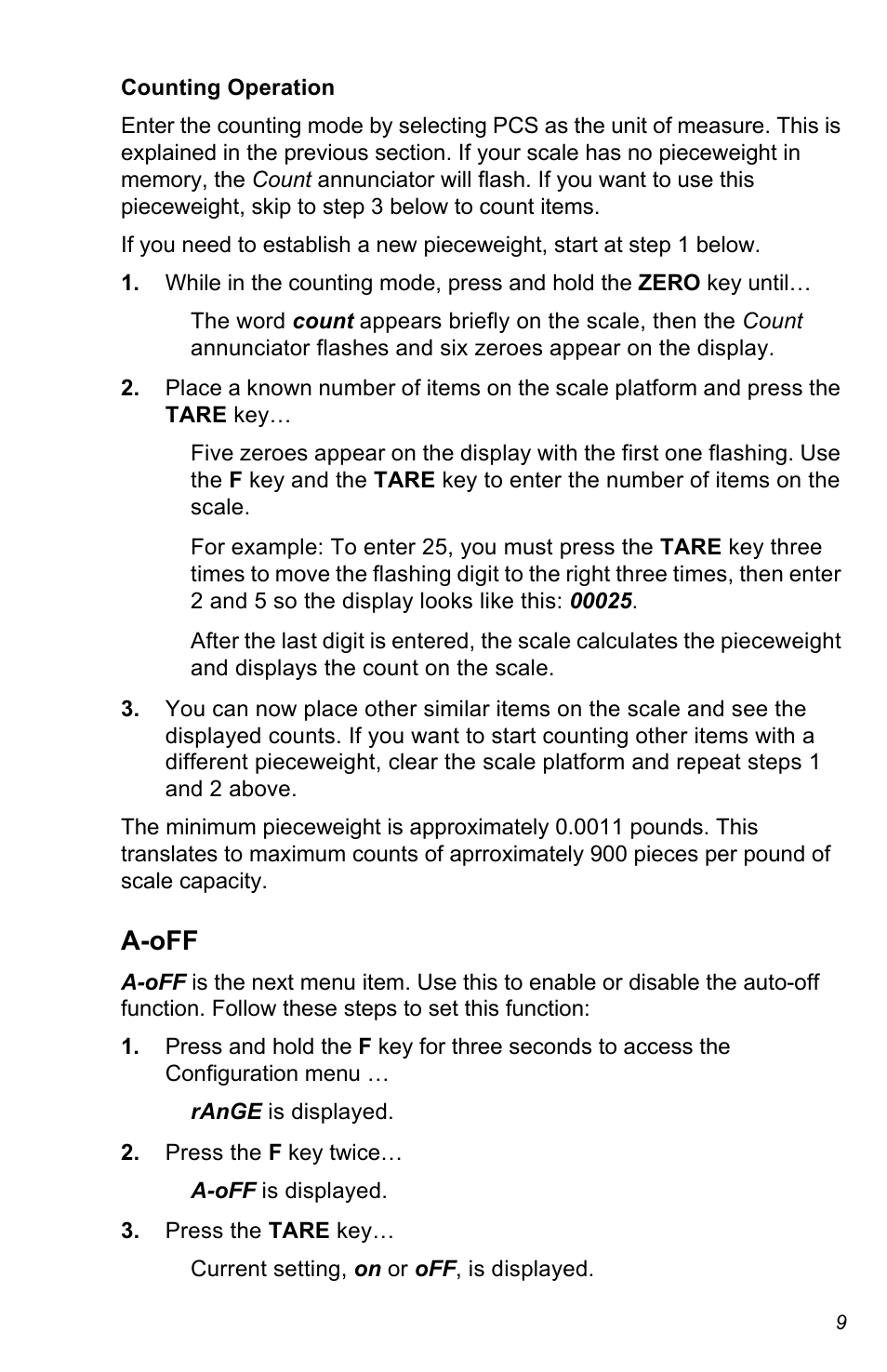 A-off | Salter Brecknell C3235 User Manual | Page 9 / 16